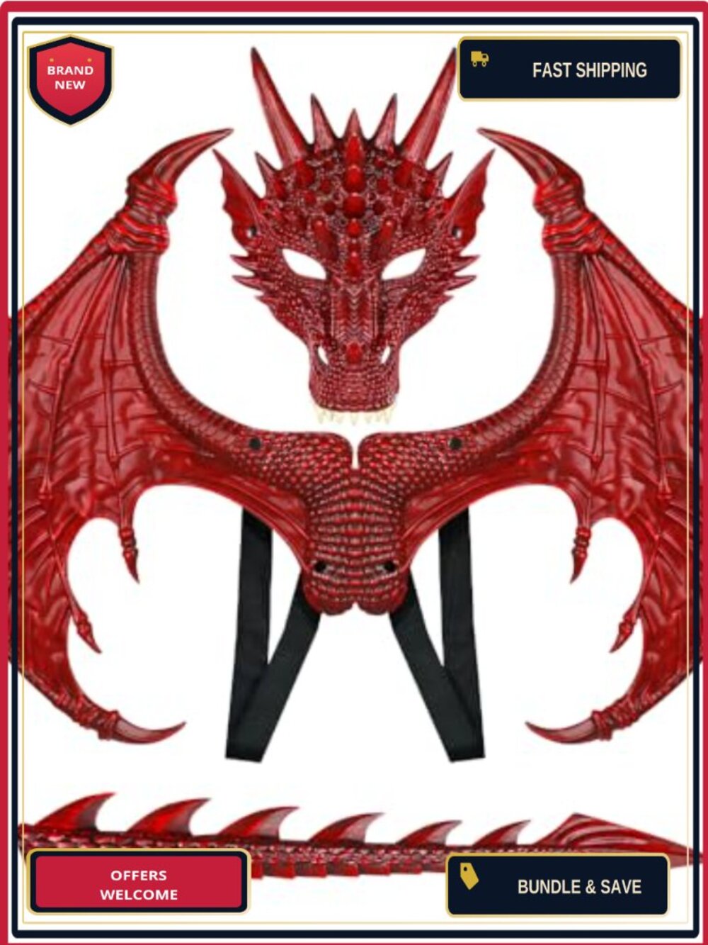 Dragon Costume Set Wings Tail Mask Cosplay Halloween Pretend Play